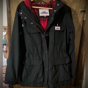 Penfield Black Jacket with Red Plaid Interior